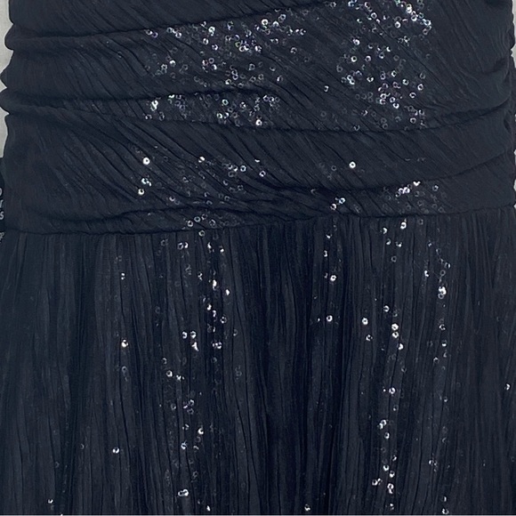 Express Women’s Strapless Sequined Dress 12 Black Silver Semi-Sheer Knee Length - Picture 12 of 14